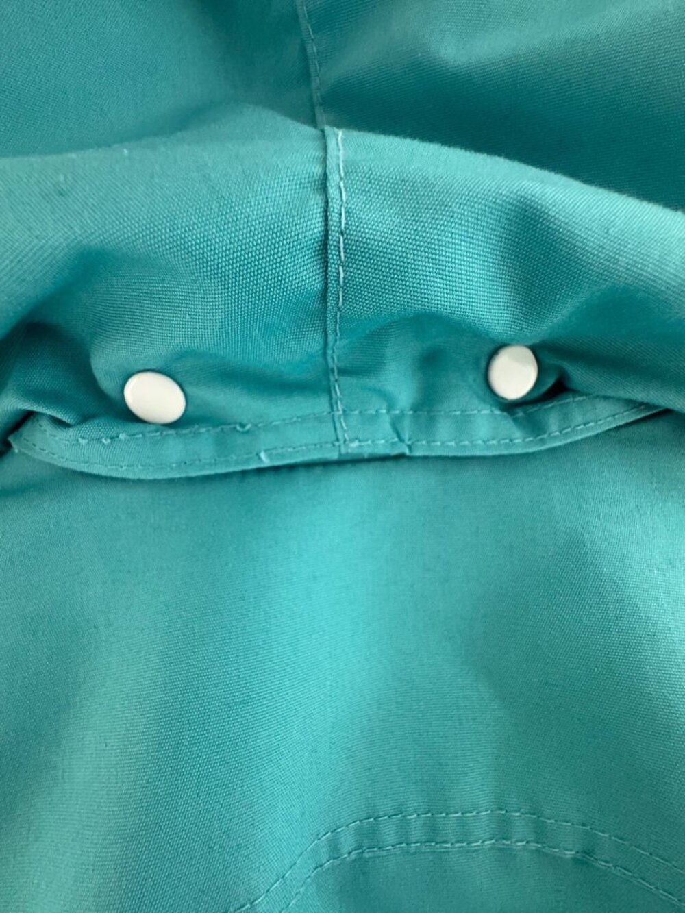 London Fog Vintage 70's Teal Jacket Zip Pockets Detachable Hood Tie Size 13/14 L - Picture 8 of 10